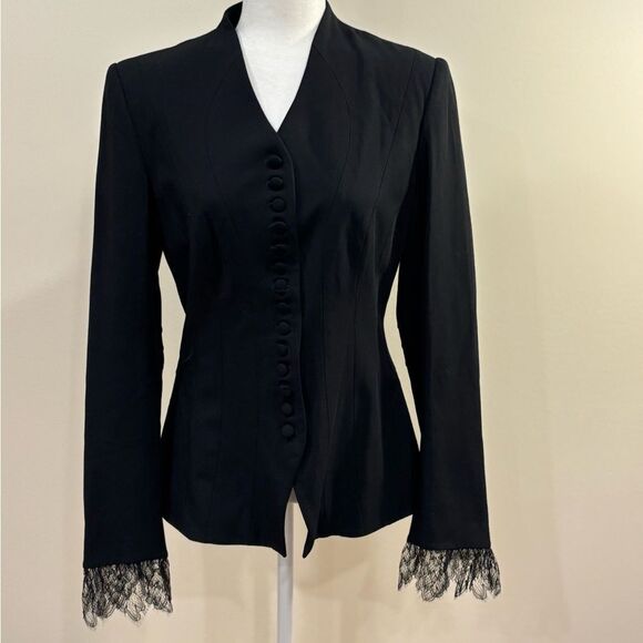 Yigal Azrouel black blazer. Lace detail. Preloved condition. Size 10. - Picture 1 of 7